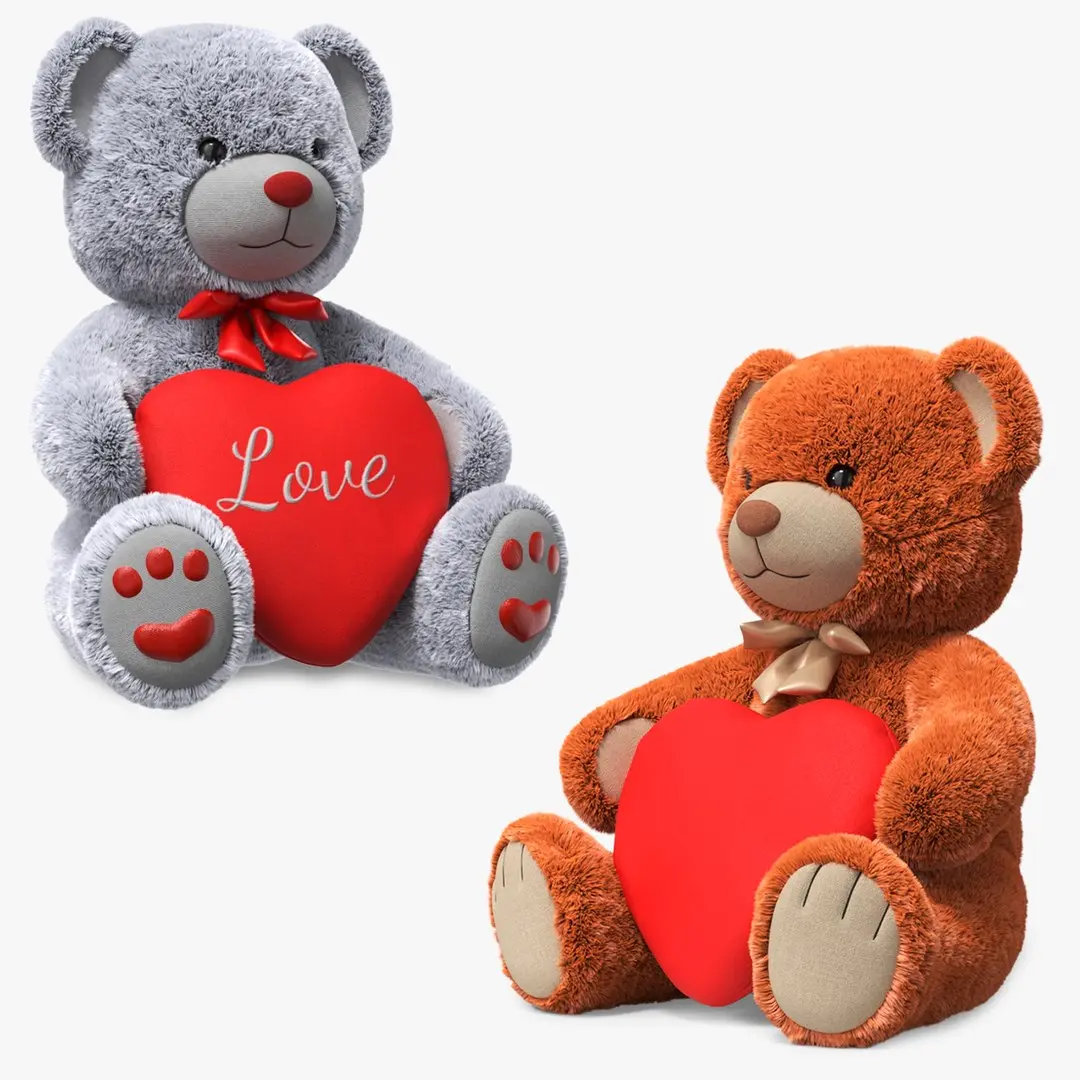 Teddy Bears Holding Heart Fur Collection 3D model
