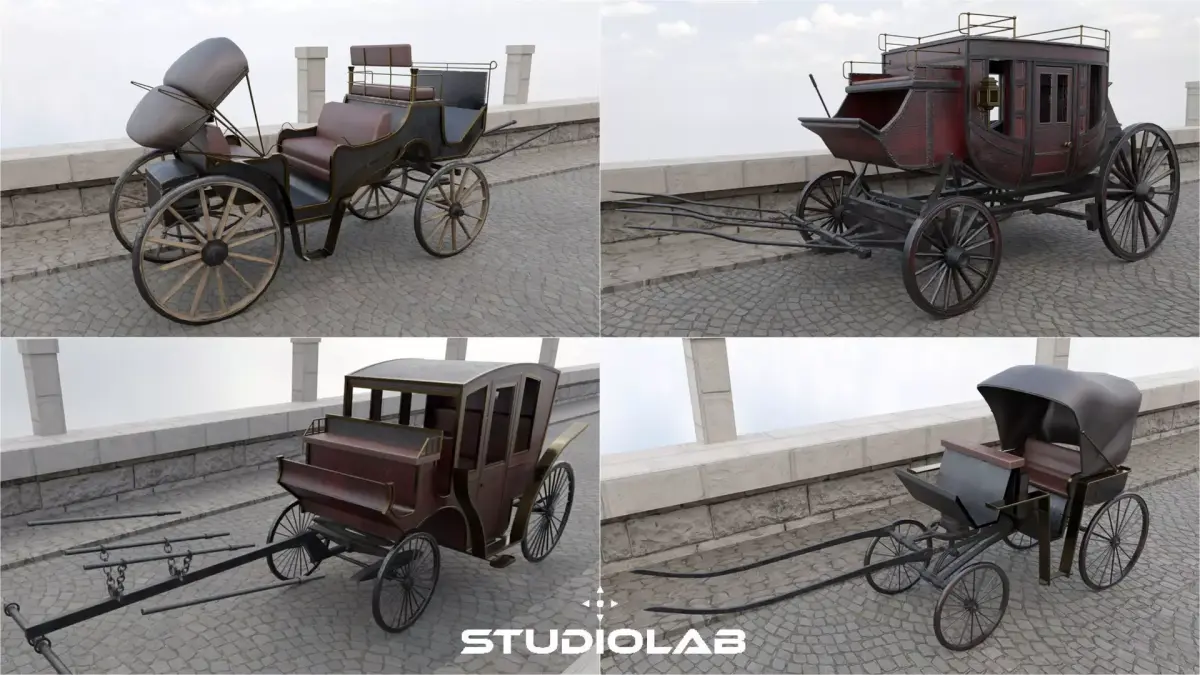 Victorian Horse Drawn Cart Carriage Collection 3D Model Pack