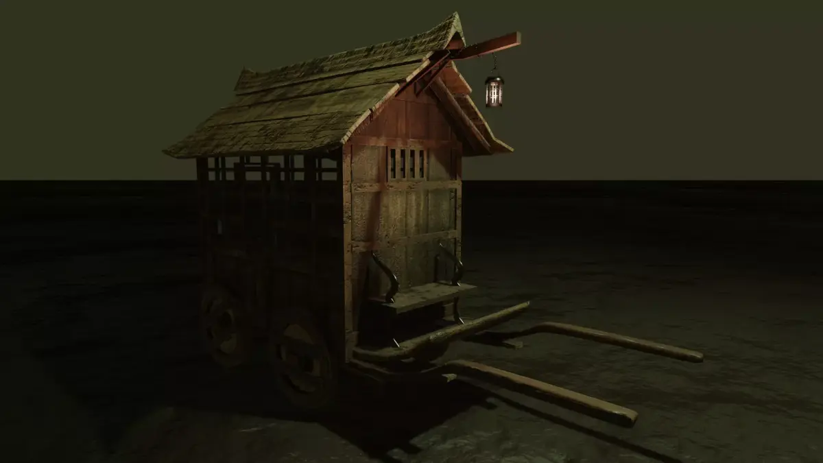 Medieval Horse Cage Cart  LP 3D model prisoner carriage Low-poly 3D model