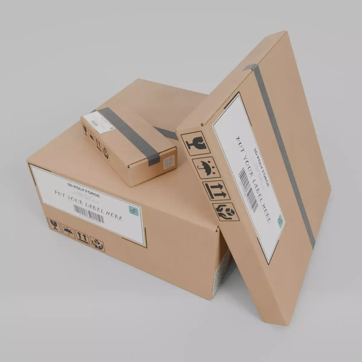 Flat Cardboard Box Set - Rigged and Customizable 3D Model Pack