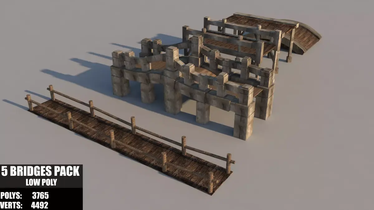 Old Wooden Bridges Pack Low-poly 3D model