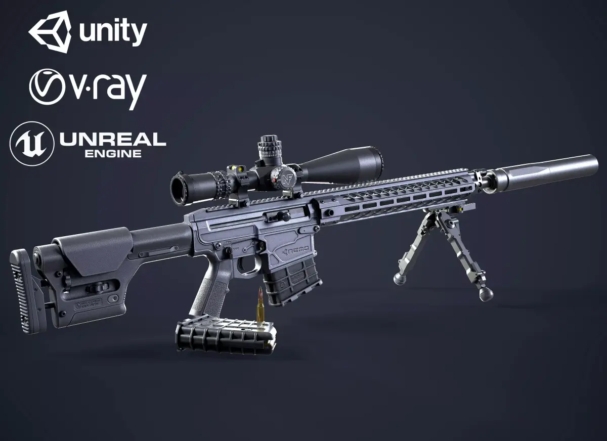 Sniper Rifle OMEN  300 WIN MAG Low-poly 3D model