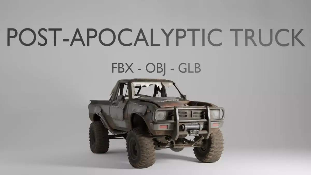 Post-Apocalyptic Truck 3D Model - Ruined Off-Road - FBX OBJ GLB 3D model