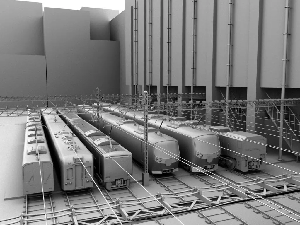Trains in train station 3D model