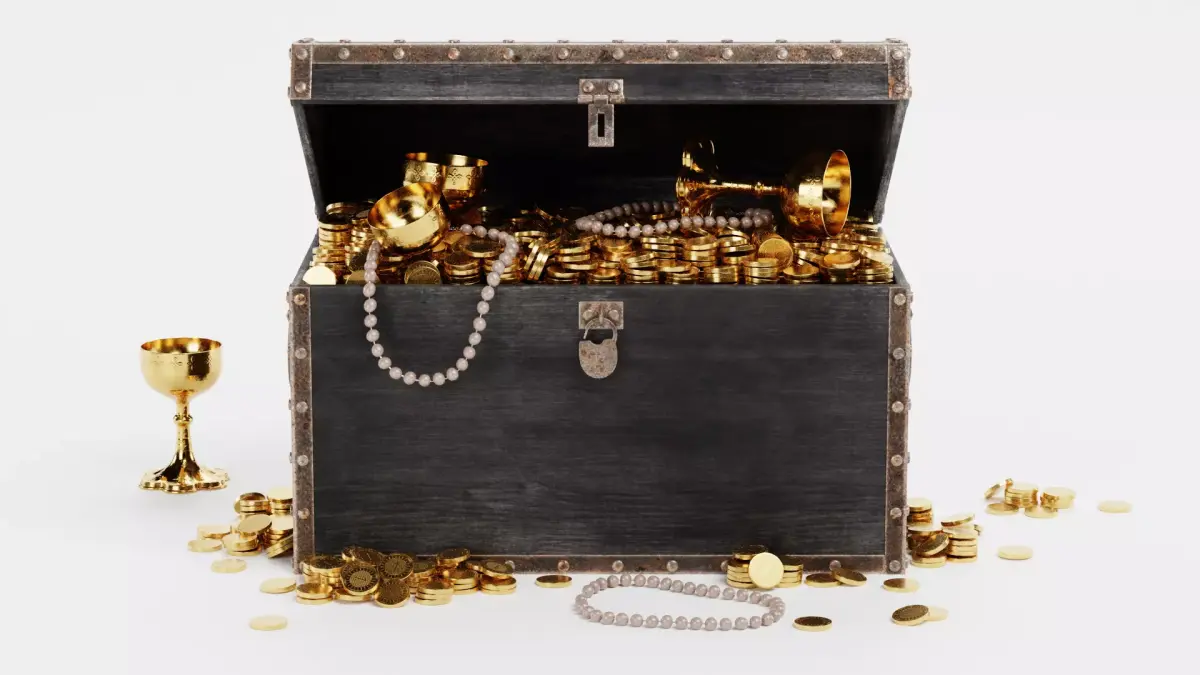 Treasure Chest V2 - Antique Box with Gold and Loot - Rigged 3D model