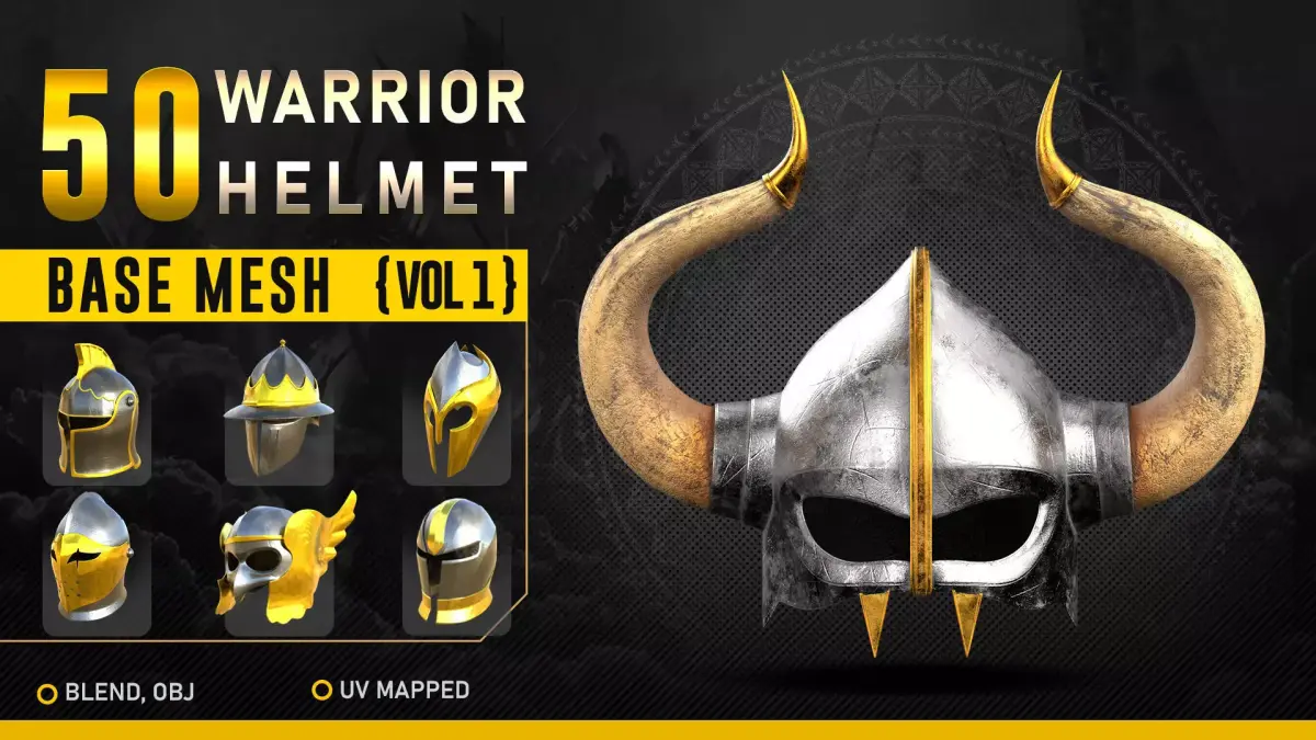 50 Warrior Helmet Base Mesh Vol-1 Low-poly 3D model