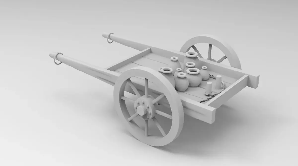 cart handcart wheelbarrow go-cart dolly agriculture farming wood 3D model
