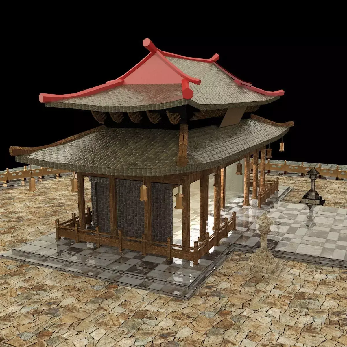 Chinese ancient house  Low-poly 3D model
