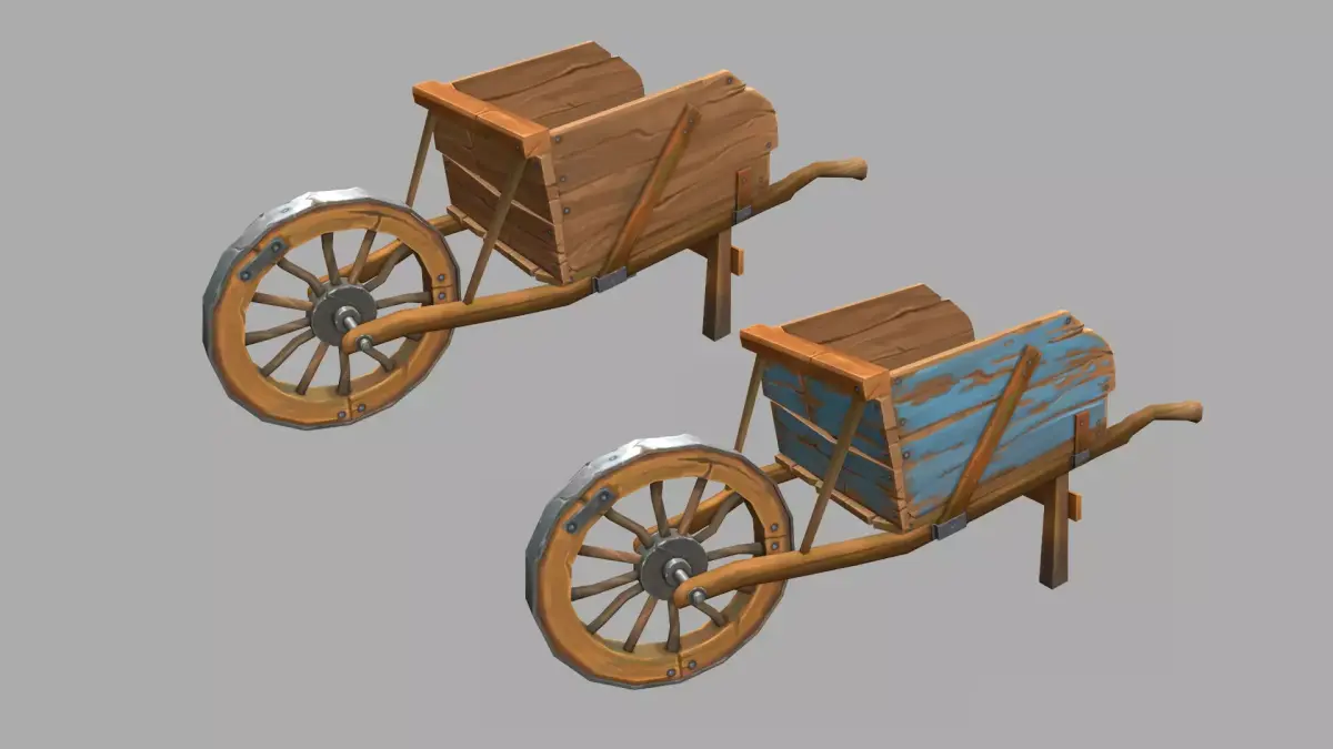 Low poly stylized wood cart with handpainted textures Low-poly 3D model