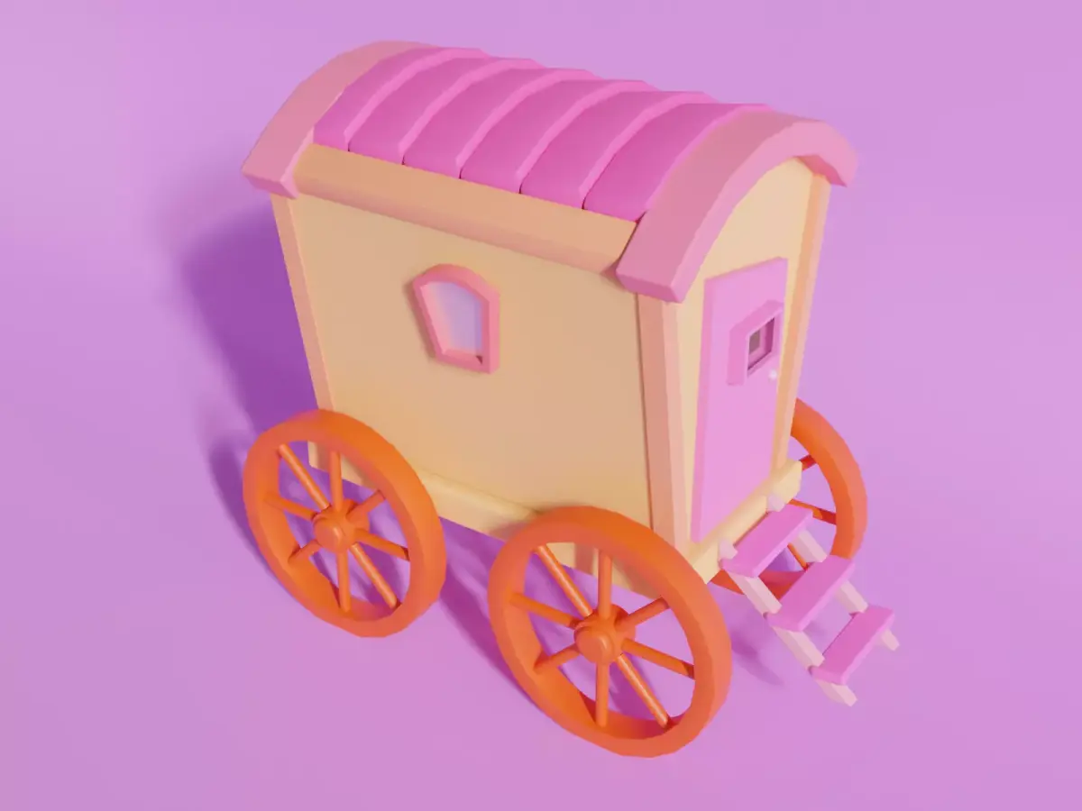  Low Poly Cartoon Wagon  Low-poly 3D model