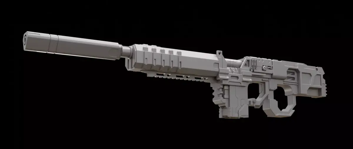 Mecha hard surface assault rifle 3D model get