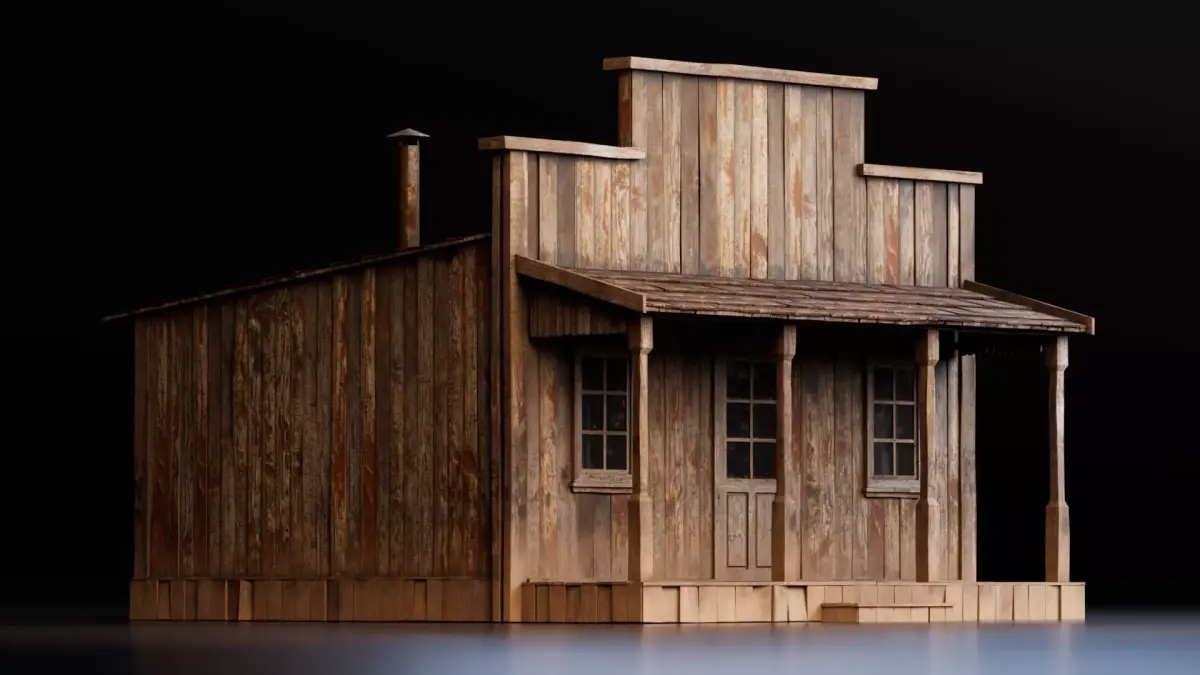 Old West Wooden Building Low-poly 3D model