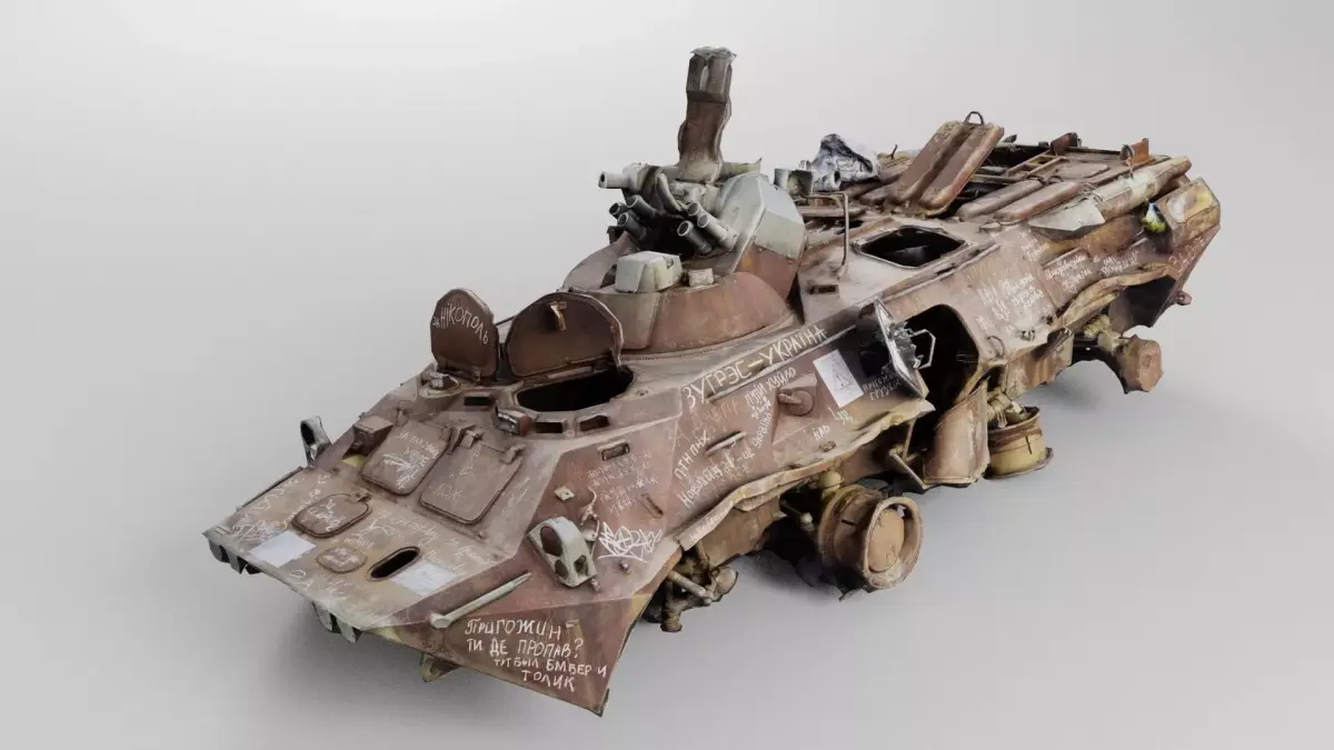 Destroyed BTR-80 wheeled amphibious armoured personnel carrier 3D model get