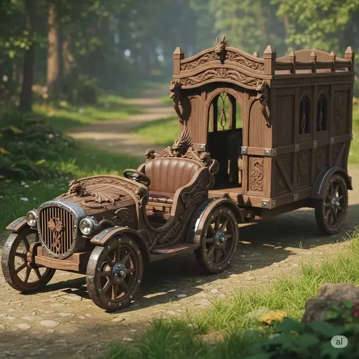Fantasy Wooden Carriage Exquisitely Hand-Carved Vintage Vehicle Low-poly 3D model