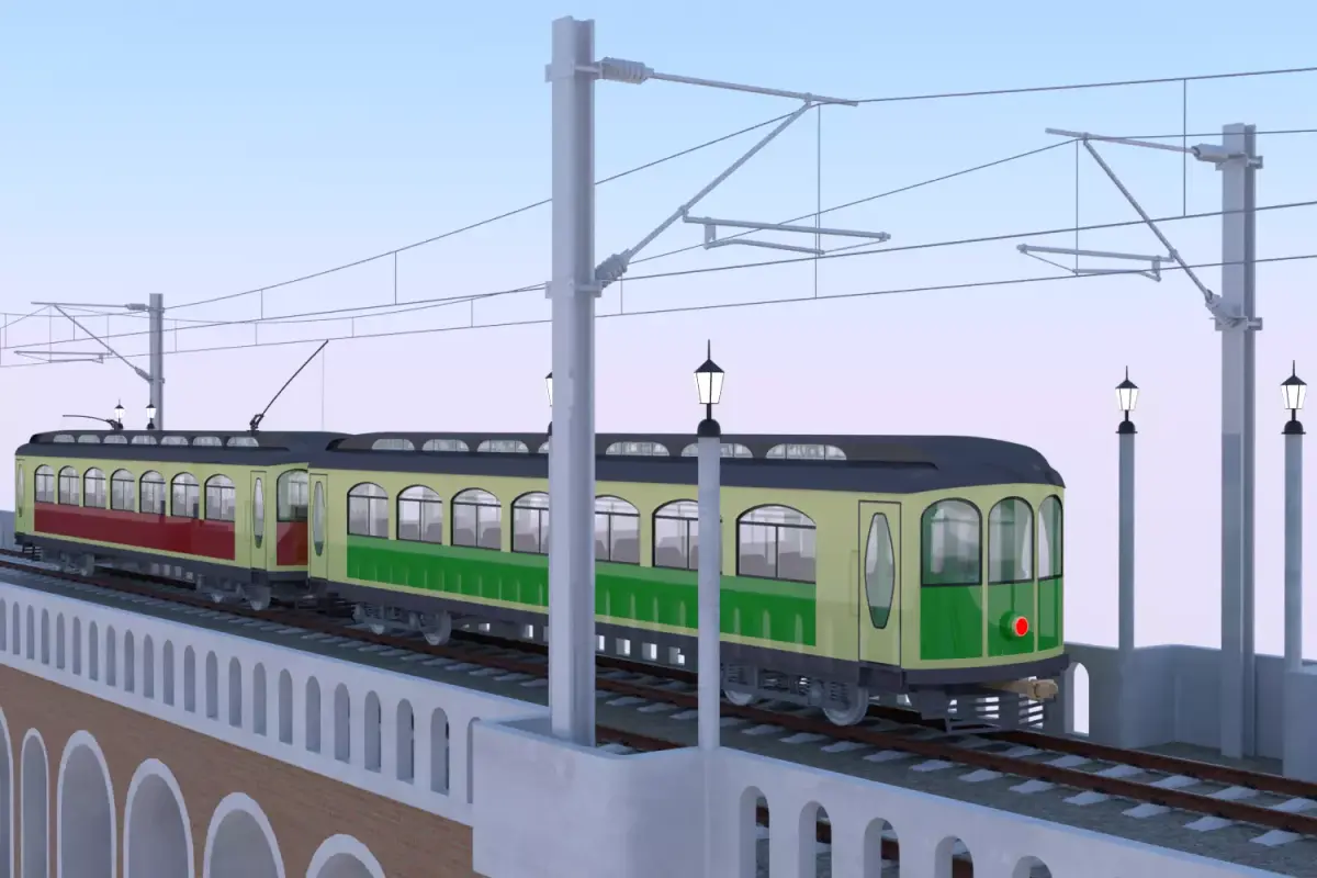 Viaduct with historical tram 3D model
