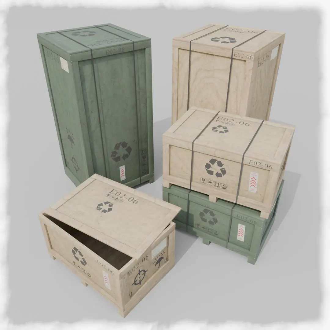 Customizable Wooden Crate Duo - Contrast Shapes 3D model