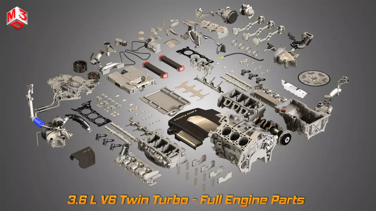 XTS Disassembled Engine - V6 Twin Turbo Engine 3D model