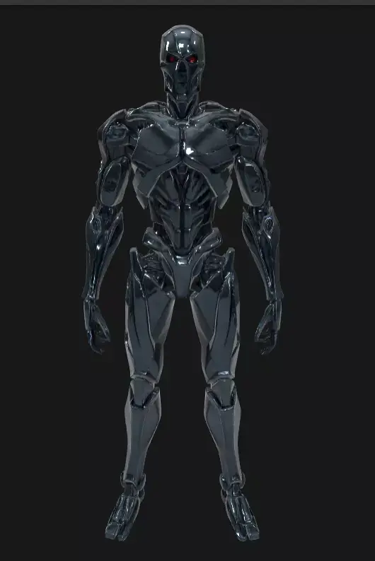 black hard metal body skeleton face red eye villain robot Low-poly 3D model