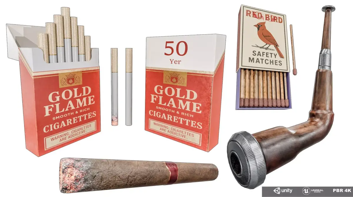 Cigarette  Tobacco With Matchboxes Collection  Low-poly 3D model