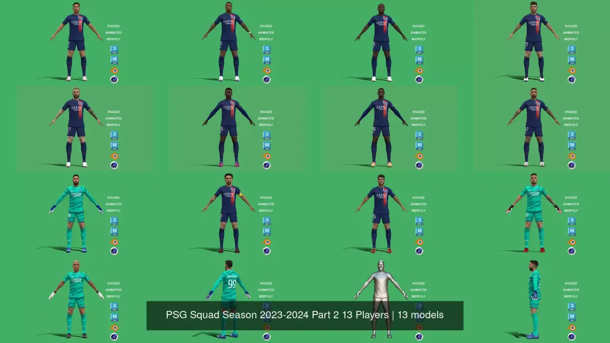 PSG Squad Season 2023-2024 Part 2 13 Players 3D Model Pack