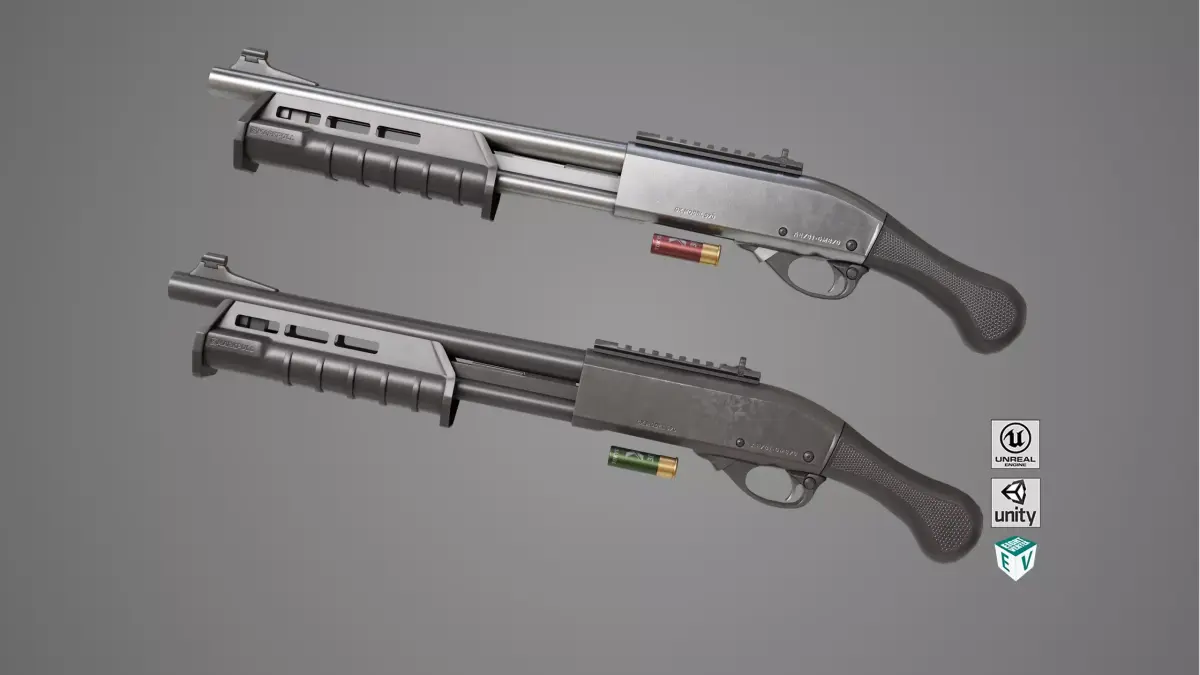 Shotgun Small 01 Black and Silver Single Mat PBR Low-poly 3D model