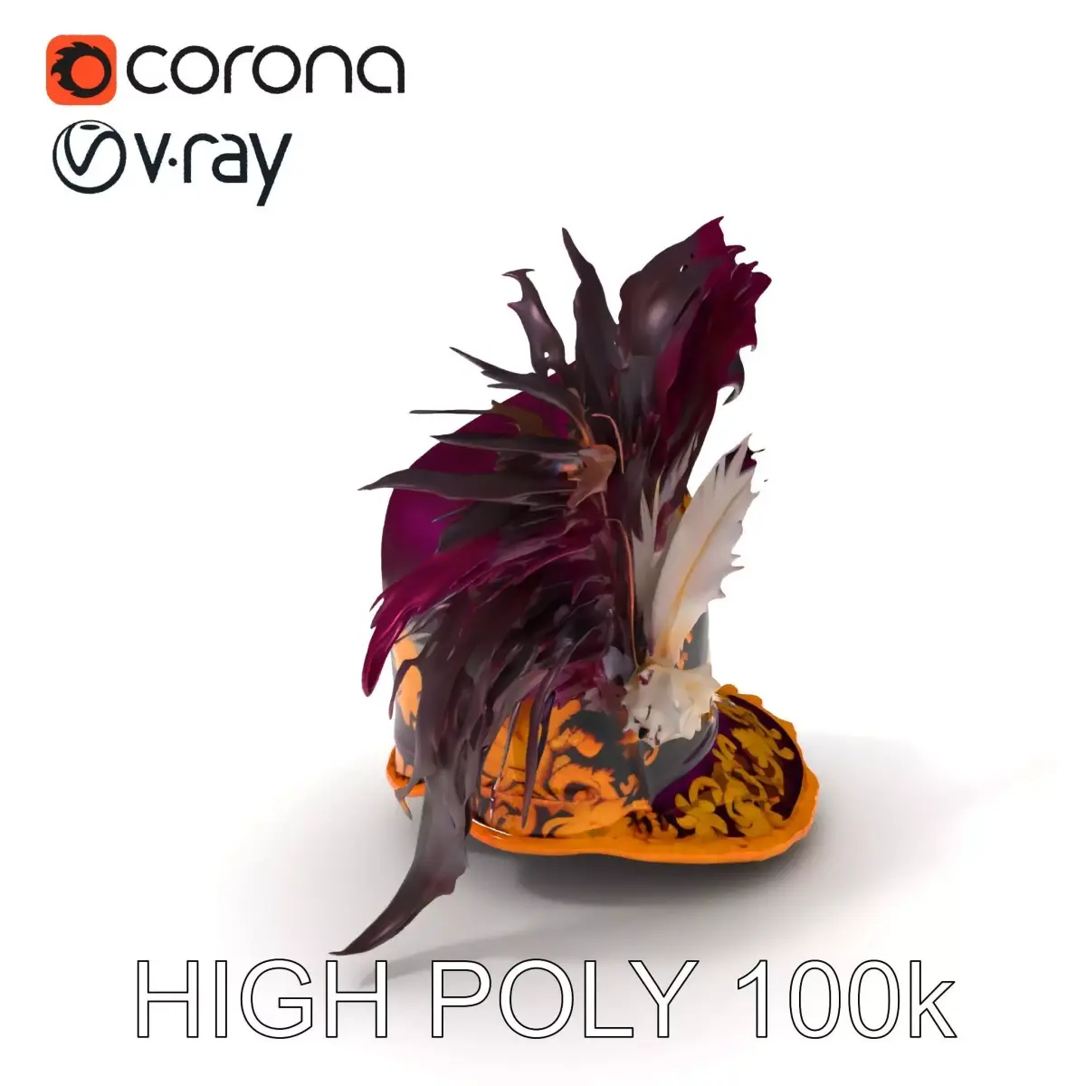 Baroque Feathered Hat Model Pack Low-poly 3D model