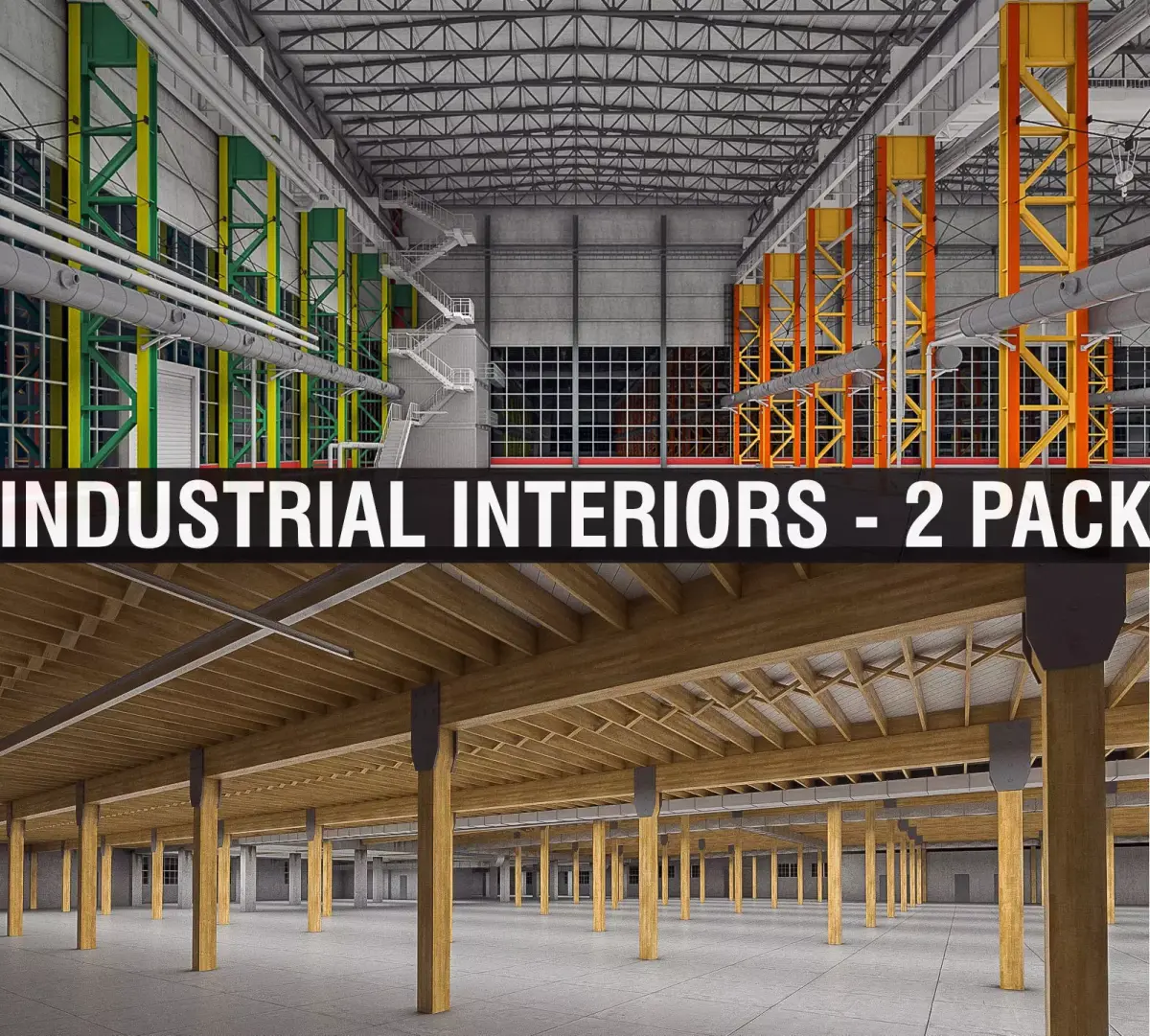 Industrial Interiors 2 Pack Low-poly 3D model