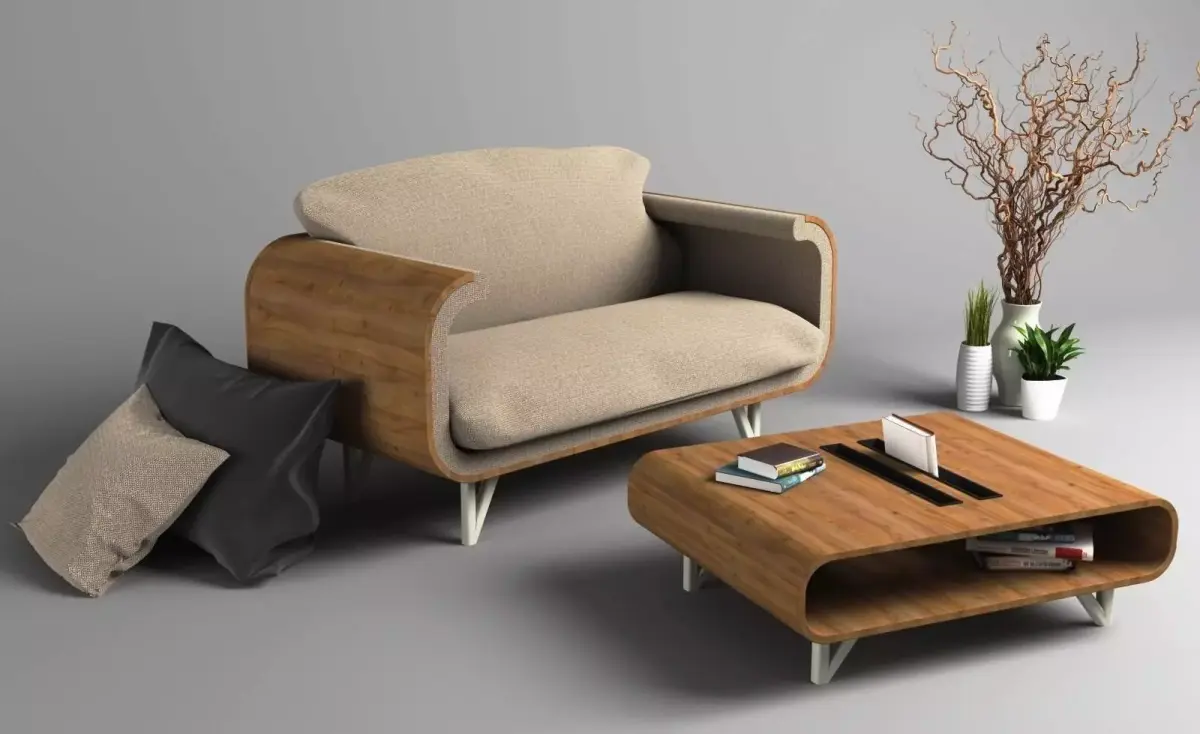 armchair sofa and coffee table 3D model