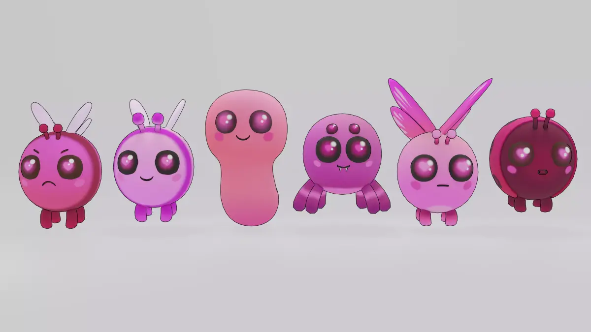 Cute Pink Bug Pack Low-poly 3D model