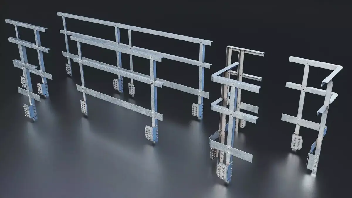 Modular Metal Guardrail Set Low-poly 3D model