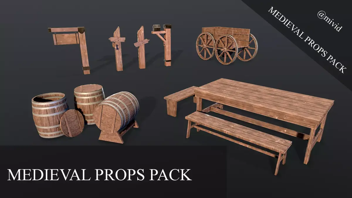Medieval props pack 3d Low-poly 3D model