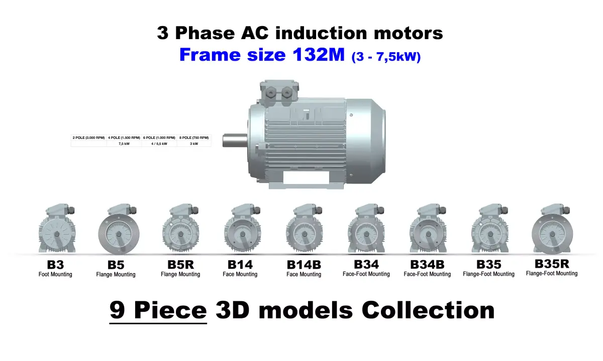 3 Phase AC induction motors - Frame size 132M 3D model