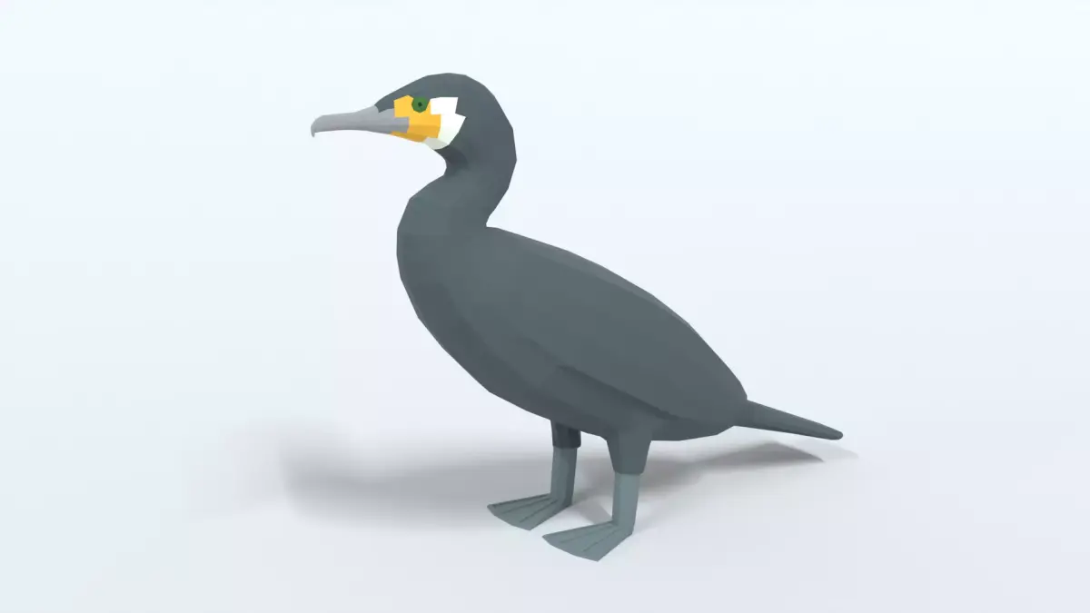 Low Poly Cartoon Great Cormorant Low-poly 3D model