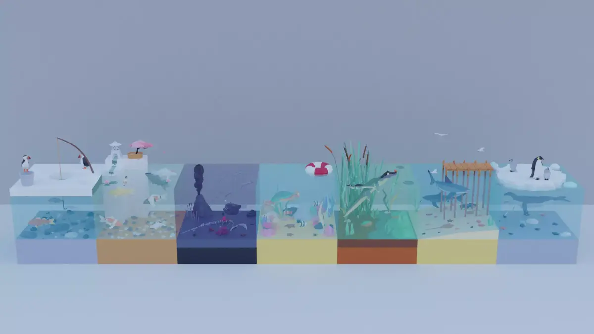 Low poly aquatic scenes set Low-poly 3D model
