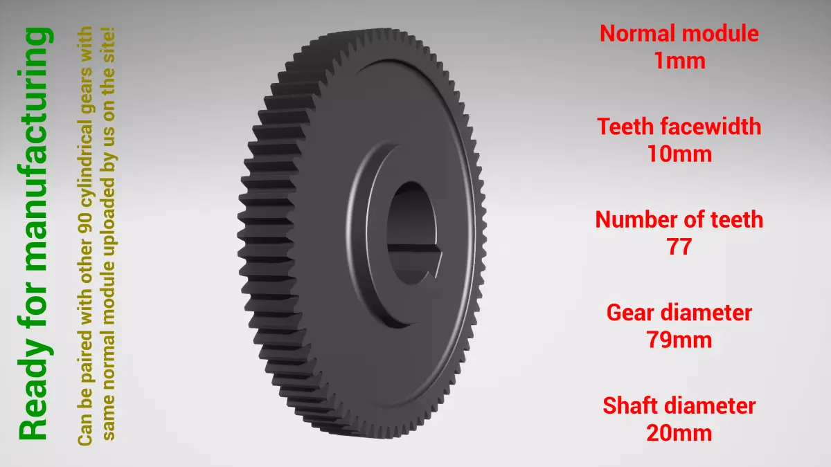 Cylindrical gear - paired - z77 m1 D79 d20 3D print model