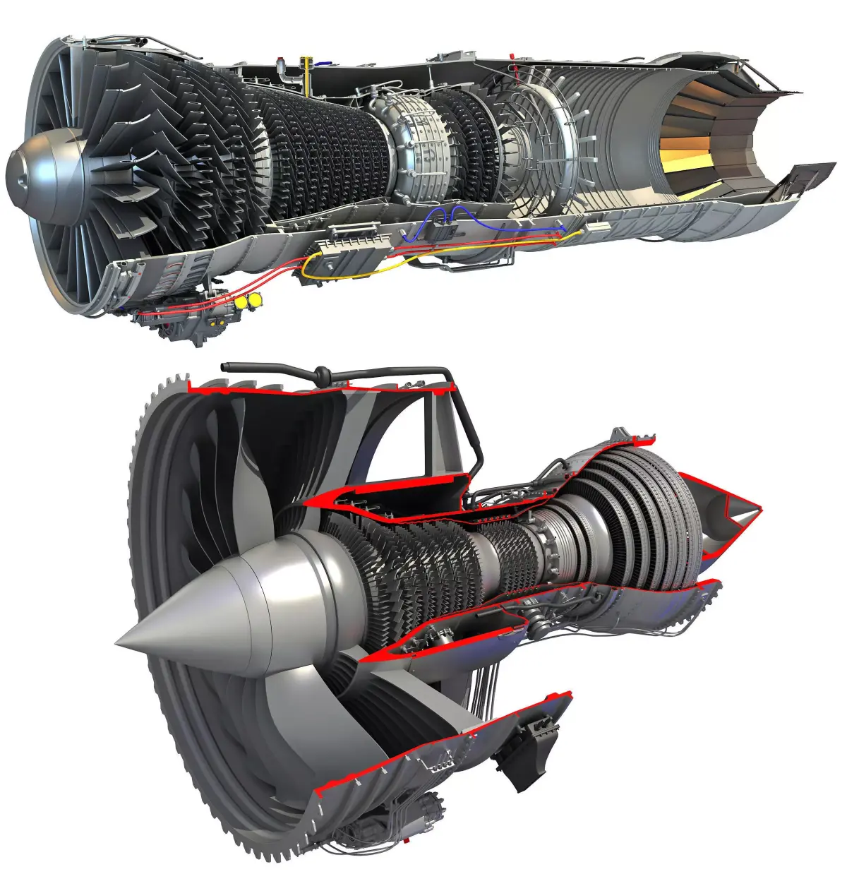 2 Sectioned Turbojet Engines 3D model