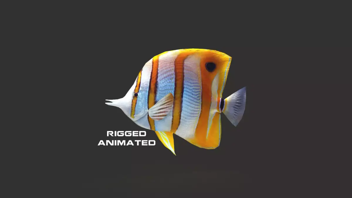 Low-Poly Butterflyfish Animated Low-poly 3D model
