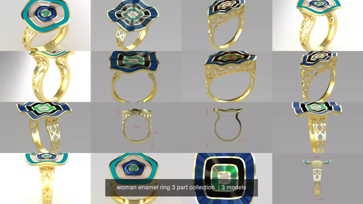 woman enamel ring 3 part collection  3D Model Pack