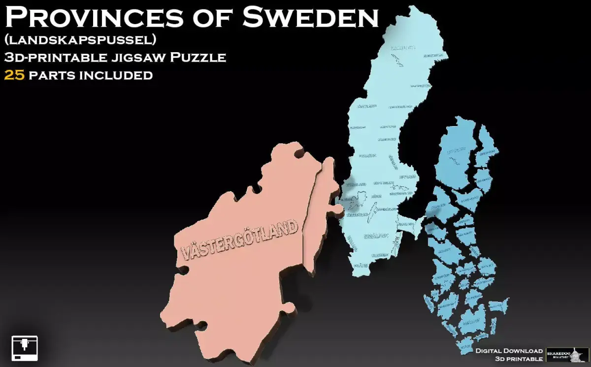 Jigsaw Puzzle Provinces of Sweden 3D print model