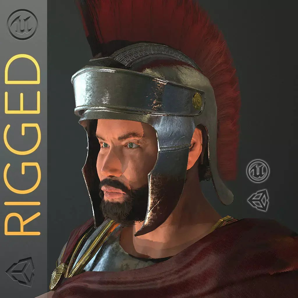 Roman Soldier With Beard Rigged Low-poly 3D model