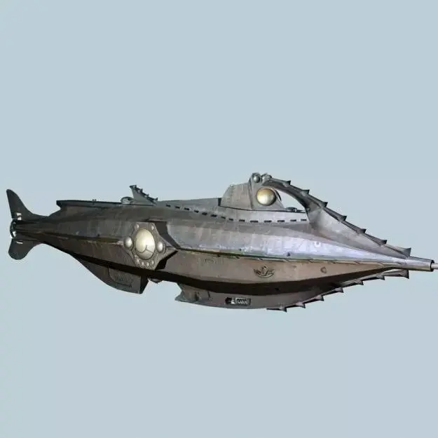 Nautilus metal ship with lights 3D model