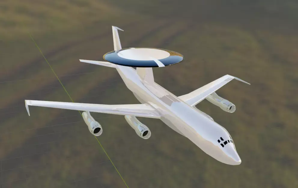 Fictional Quad Engine 1950s AWACS E-3 Inspired Low-poly 3D model