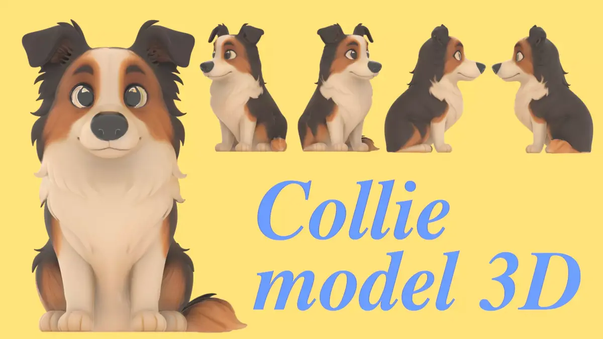 cartoon Collie Dog Sculpture 3D model