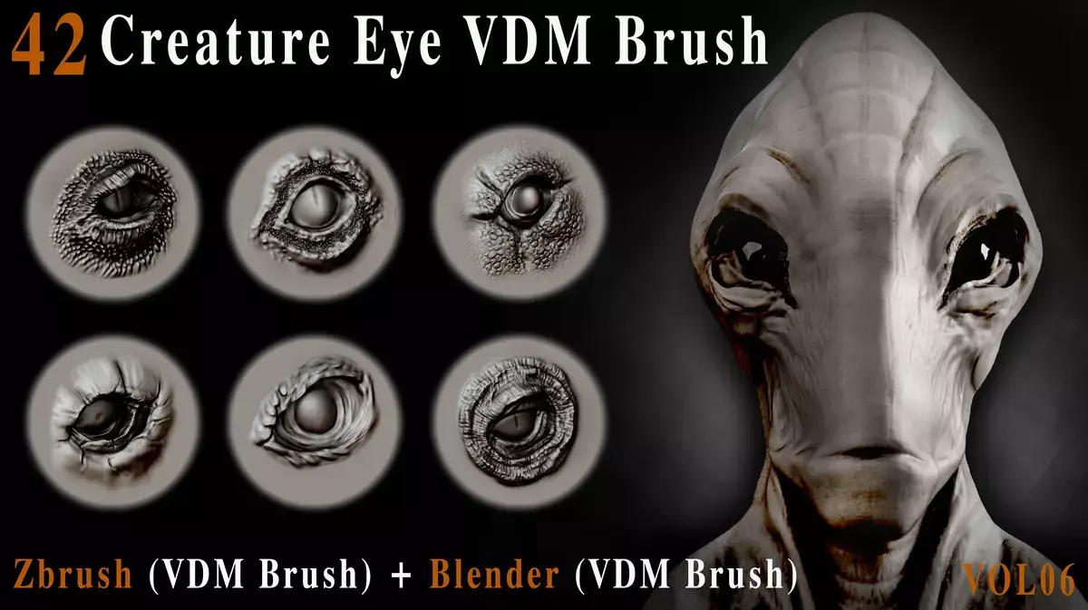 42 Creature Eye VDM Brush For ZBrush Blender Vol06 Free low-poly 3D model