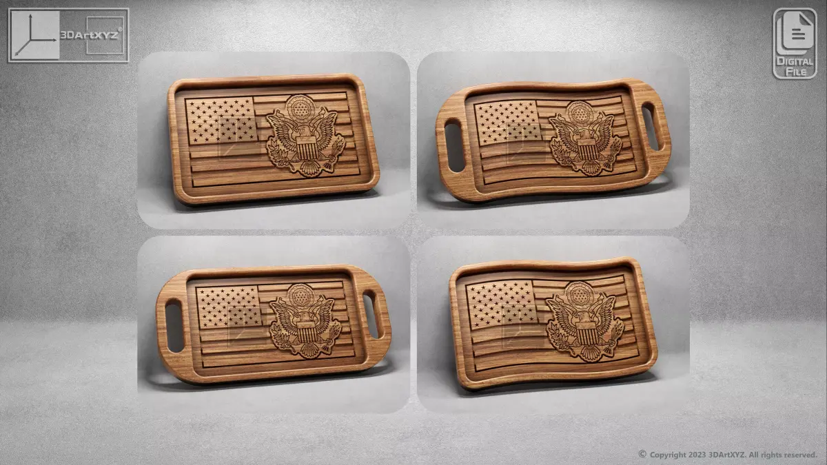 US Flag Army Seal Trays Pack - CNC Files for Wood 3D model