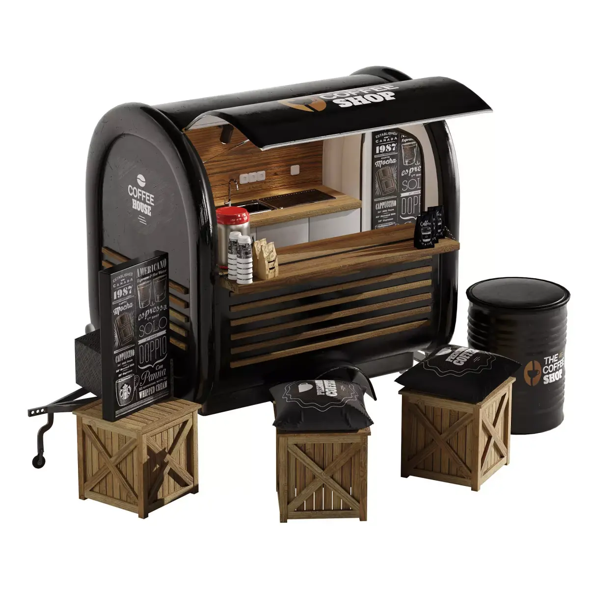Foodtruck Coffee black set 2 3D model