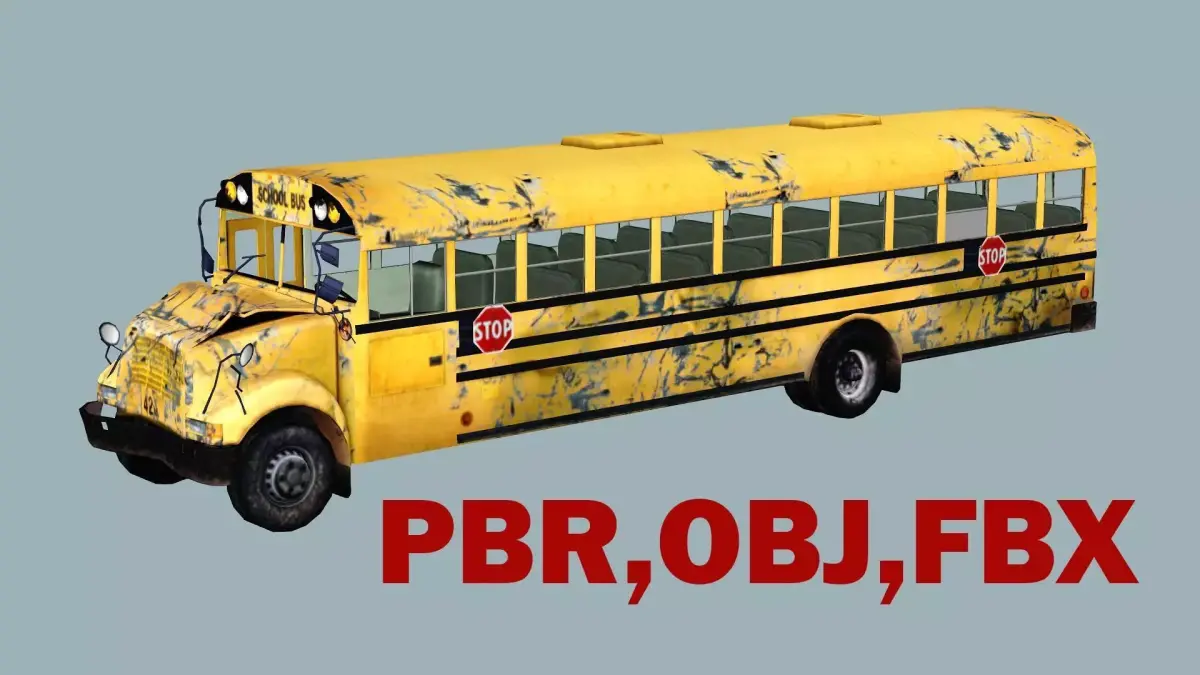 Damaged School Bus Low-Poly 3D Model Low-poly 3D model