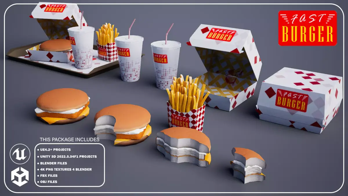 Fish Burger - Package Low-poly 3D model