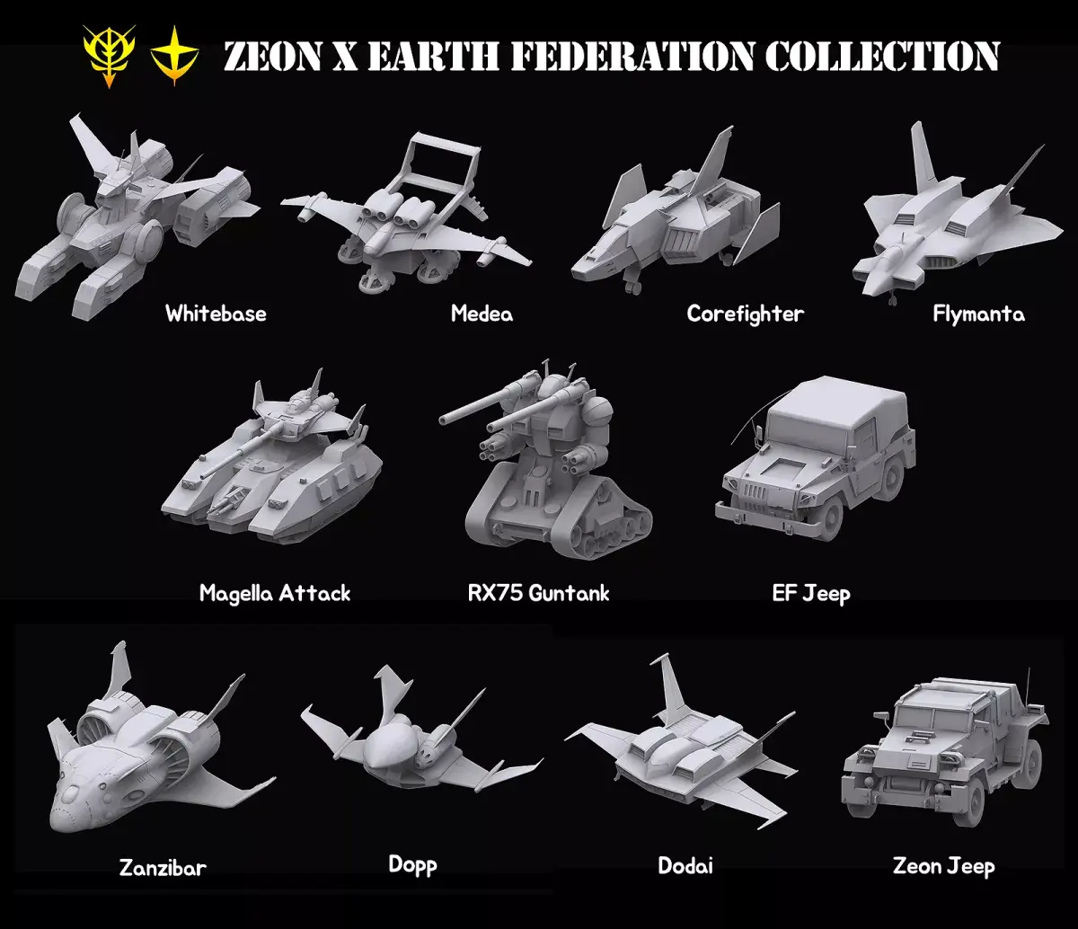 Gundam Zeon X Earth Federation Space military Collection 3D model
