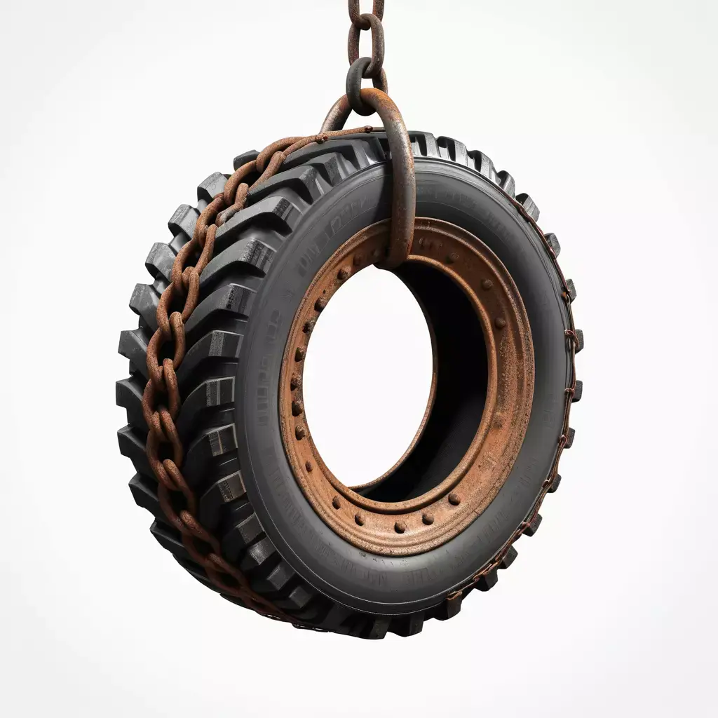 Rusty Industrial Tire with Chain 3D model